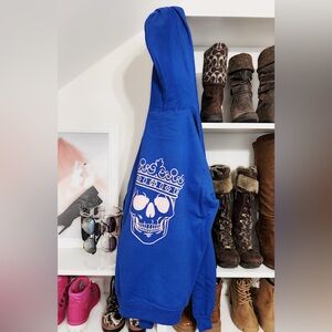 Reign Supreme Hoodie – Royal Blue Pullover with Pink Crowned Skull Graphic